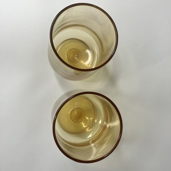 Amber Yellow Glass Footed Pedestal Goblet Drinking Glass 5" Set of 2 Vintage - Picture 2 of 6
